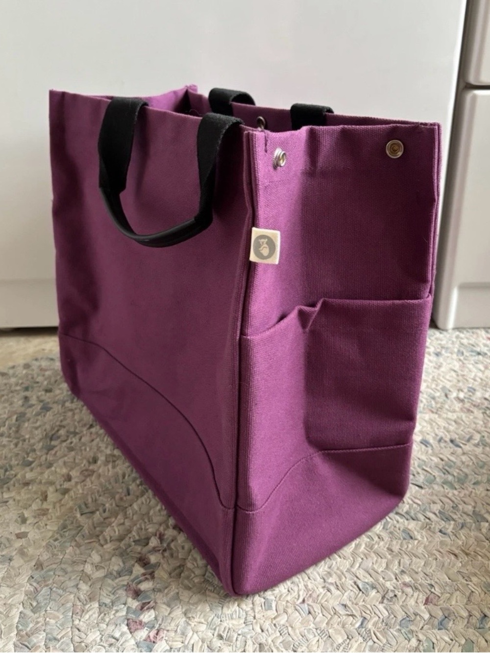 QUILTED KOALA Purple Canvas Tote 15"× 13"x 8"